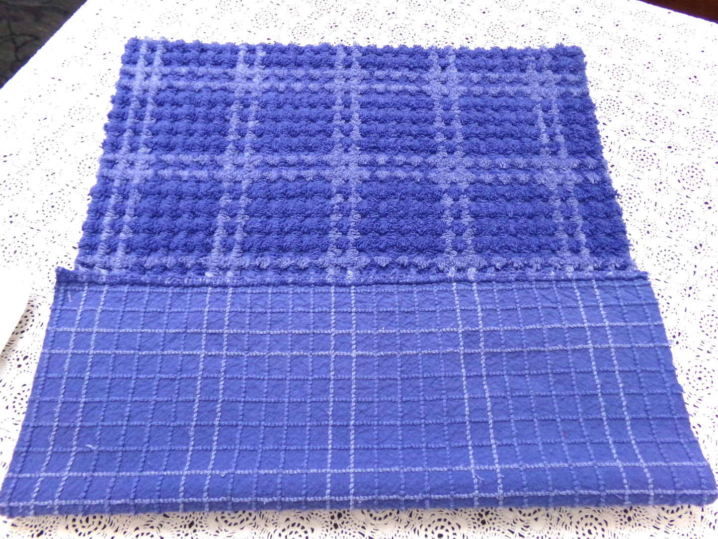 Midnight Blue Vintage Chenille Fabric Textured Plaid Sewing Material 18" x 24"