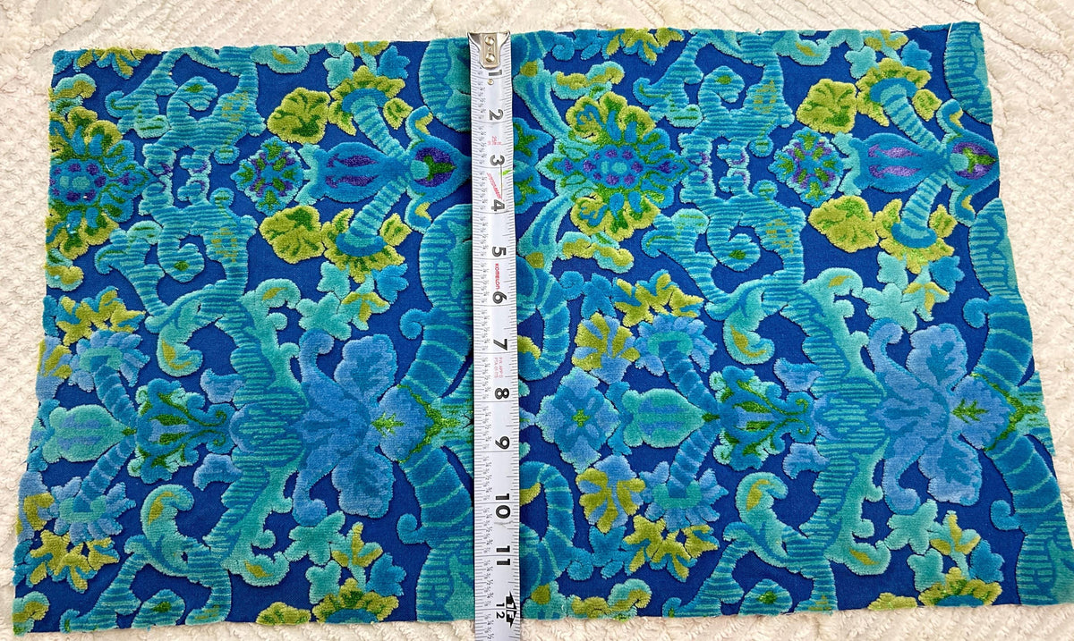 Electric Blue Vintage Cut Velvet Fabric, Mystic Bates Tapestry Chenille, 12x20"