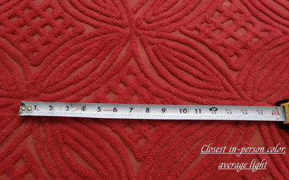 Vintage Chenille Bedspread Fabric Cherry Red Craft & Sewing Material 18" x 25"