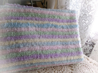 Pastel Rainbow Stripes Vintage Chenille Fabric, 18" x 24" inch Piece, Pretty in DIY Pillows, Handmade Quilts