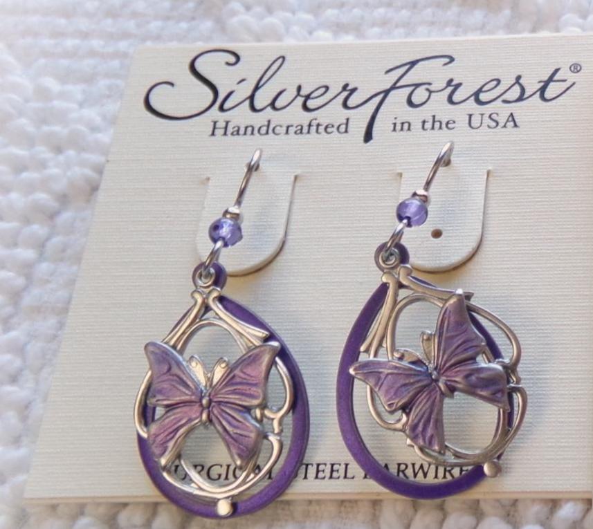 butterfly dangle earrings, pierced Silver Forest Vermont vintage style jewelry