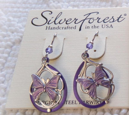 butterfly dangle earrings, pierced Silver Forest Vermont vintage style jewelry