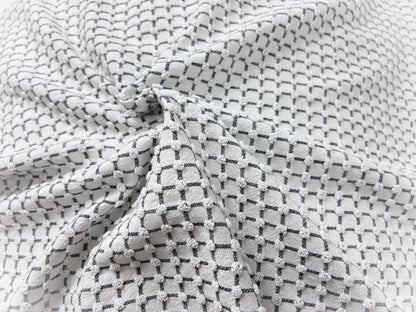 Black & White Vintage Chenille Fabric, Micro Grid Pops, Shaggy Edge Trim 20x20"