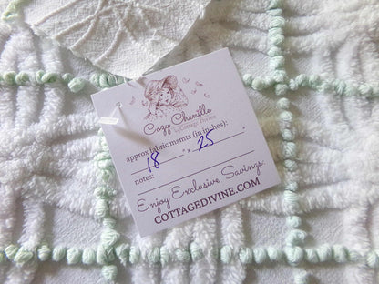 Vintage Chenille Fabric, Mint Green Pearl Pops White Spider Rings, 18x25"