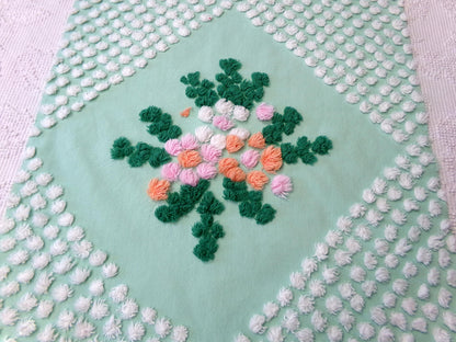 whimsy wildflower dot vintage chenille fabric: 15" x 26" jade green piece for pillows, quilts