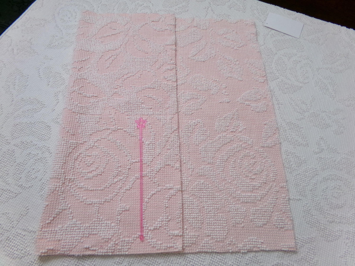 Pink Rose Vintage Chenille Fabric Piece Hobnail Cabbage Rose Reversible Shadow 18x24"