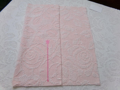 Pink Rose Vintage Chenille Fabric Piece Hobnail Cabbage Rose Reversible Shadow 18x24"