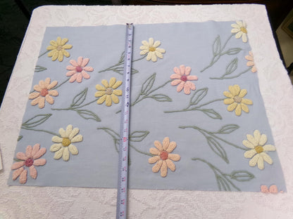 Scattered Daisies Vintage Chenille Bedspread Fabric, Shabby Blue Sewing Material, 19" x 25"