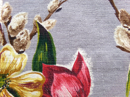 Pussy Willow Dahlia Bouquet Vintage 1940s Barkcloth Fabric Botanical Floral 21" x 19" Piece
