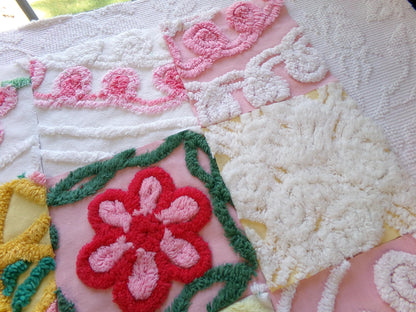 summer fresh vintage chenille fabric squares, set of 16 whimsy floral 6" quilt blocks for crafts, sewing, diy pillow covers