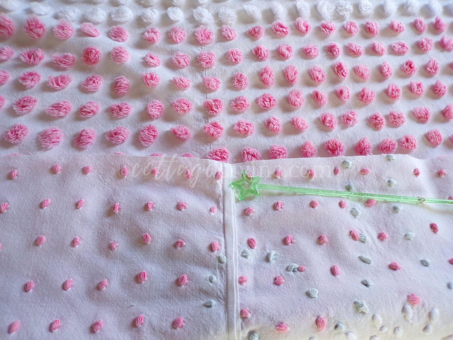 Cupcake Pink Pops Vintage Chenille Fabric, 21" x 28" inch antique handtufted floral cut piece, Beautiful in DIY Pillows