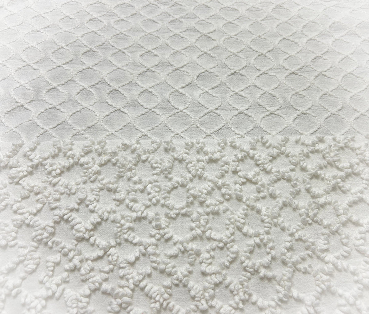 Vintage White Chenille Fabric, Chained Eternity Links, 19x25" Quilting Textile