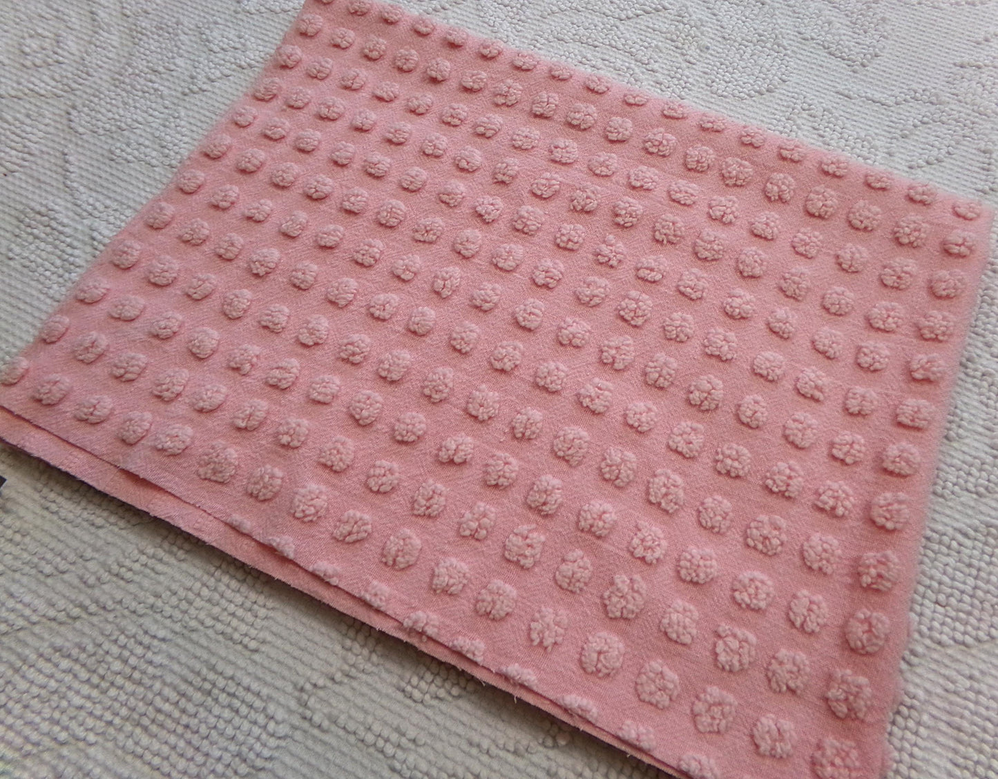 pink vintage chenille fabric w/ nubby texturized pops, 18" x 24" piece