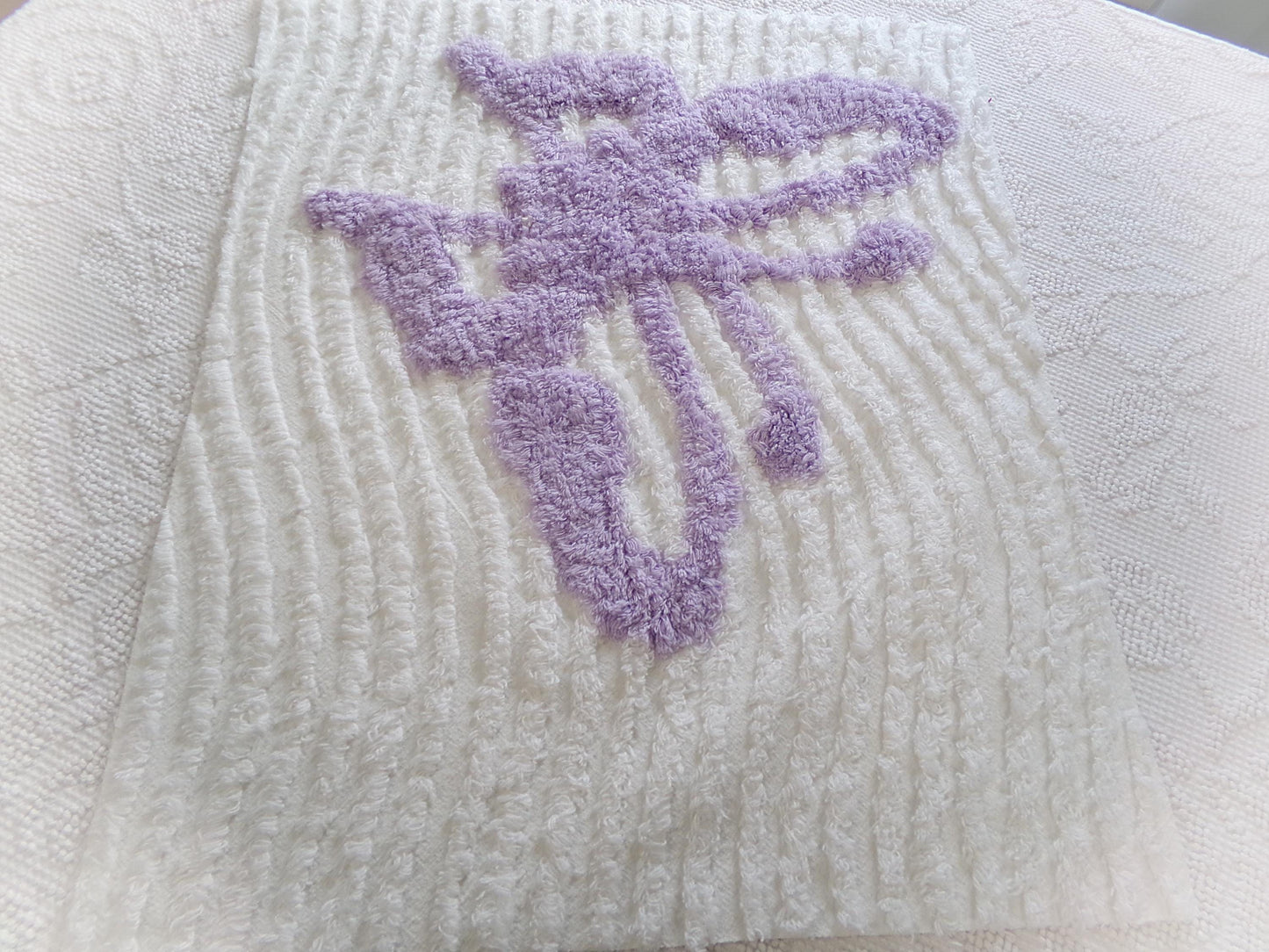 lilac butterfly vintage style chenille fabric, 19" x 15" piece of cotton sewing material, upcycle into pillows, quilts
