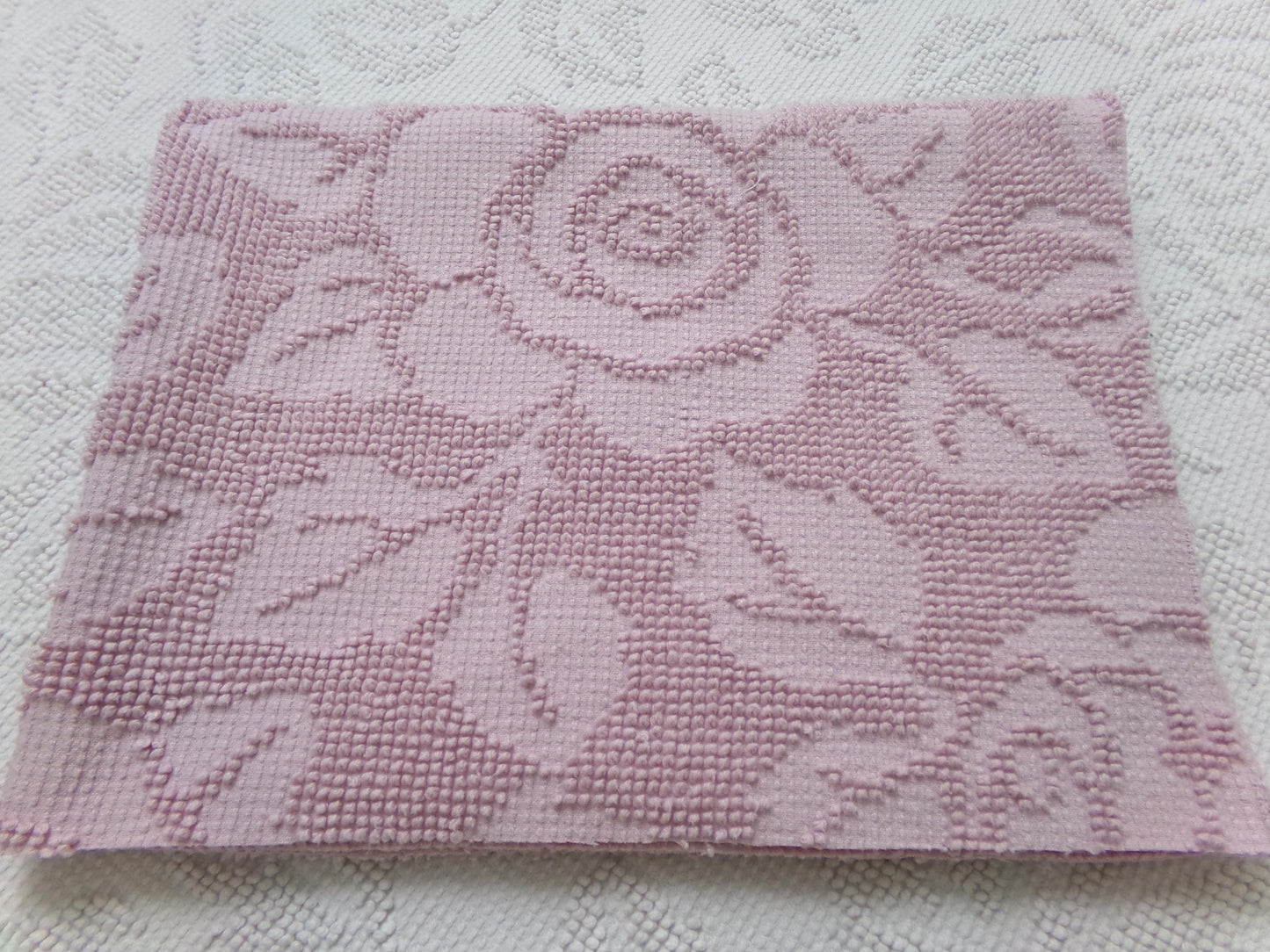 Dusty Rose Vintage Hobnail Chenille Fabric Piece Cabbage Rose Reversible Shadow Design 18x24"