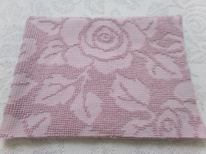 Dusty Rose Vintage Hobnail Chenille Fabric Piece Cabbage Rose Reversible Shadow Design 18x24"