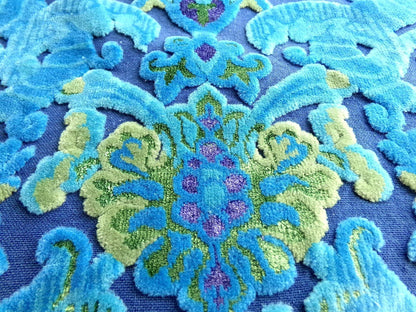 Electric Blue Vintage Cut Velvet Fabric, Mystic Bates Tapestry Chenille, 12x20"