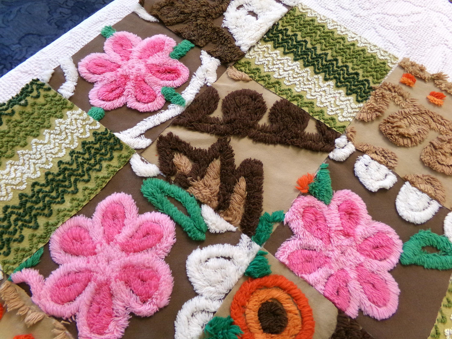 fall fairy vintage chenille fabric squares, set of 16 hippie boho 6" blocks for arts & crafts, sewing