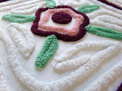 Rose Mauve Vintage Chenille Fabric, 19" x 23" Piece of Radiating Swirl White Cotton Sewing Material Upcycle into Pillows, Quilts