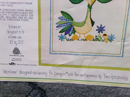 MORTIMER Bird Crewel Embroidery Kit, Rare Vintage Paragon Needlecraft 0534, Kitschy Cute Dino Kotopoulis Design