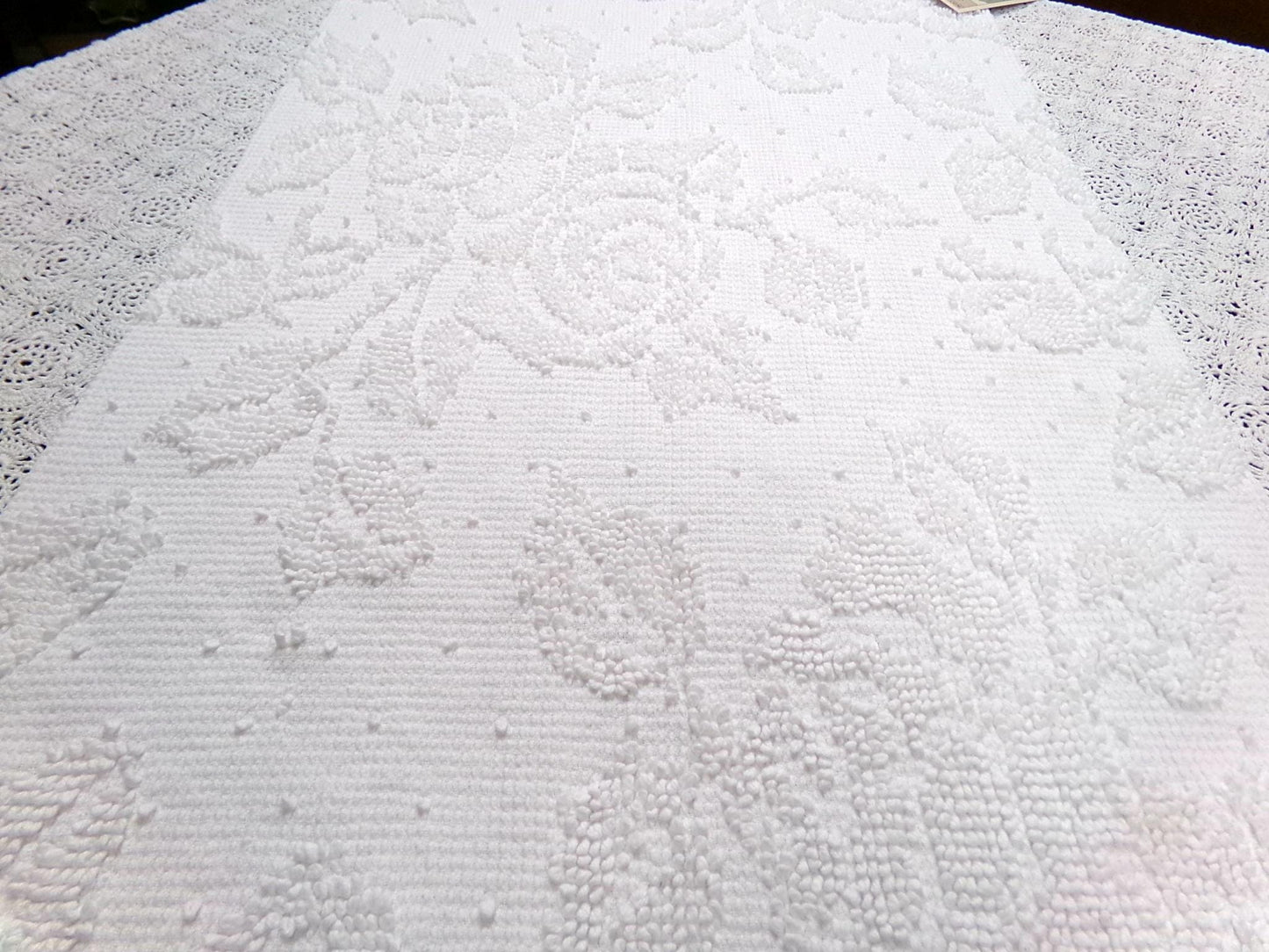 White Vintage Chenille Bedspread Fabric Hobnail Rose Dots 15x22"