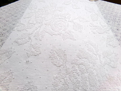 White Vintage Chenille Bedspread Fabric Hobnail Rose Dots 15x22"