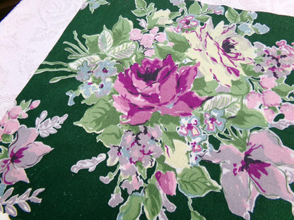 Vintage Waverly Rose Caprice Fabric Green Floral Barkcloth Style 17x18"