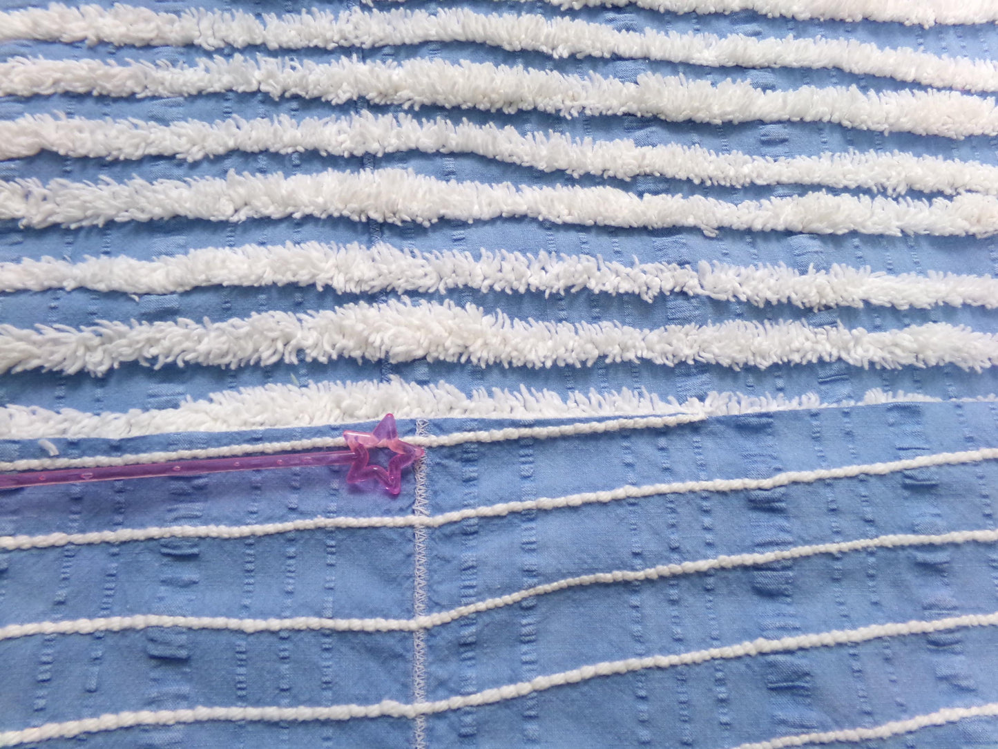 Trendy Coastal Blue & White Striped Vintage Chenille Fabric, Craft Quilt Material, 16" x 27" Piece