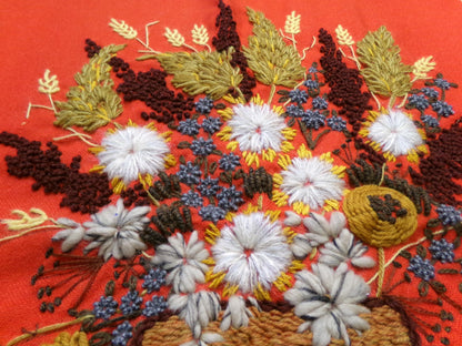 WINTER BOUQUET Completed Crewel Embroidery Piece, Vintage Paragon Needlecraft 0307, Boho Floral Wall Art