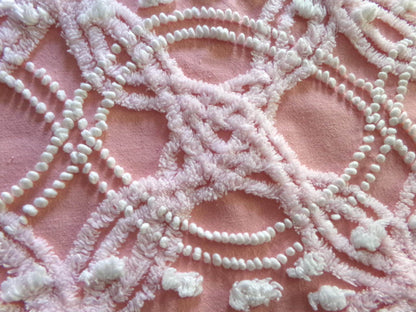 rose pink vintage chenille fabric, infinity links & pearl pops design 21" x 22"