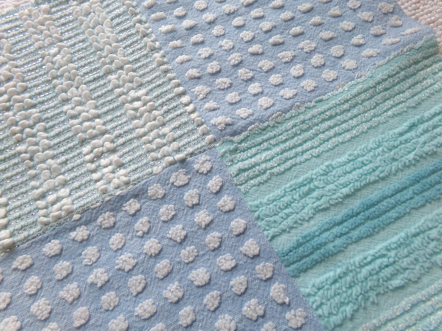 Beach Girl Vintage Patchwork Chenille Fabric Craft Panel - 16" square great for Pillows, Quilting, Wall Hangings