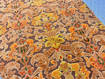 Boho Vintage Cut Velvet Fabric, Copper Brown Tapestry Style Chenille Material, 17x21" Pc