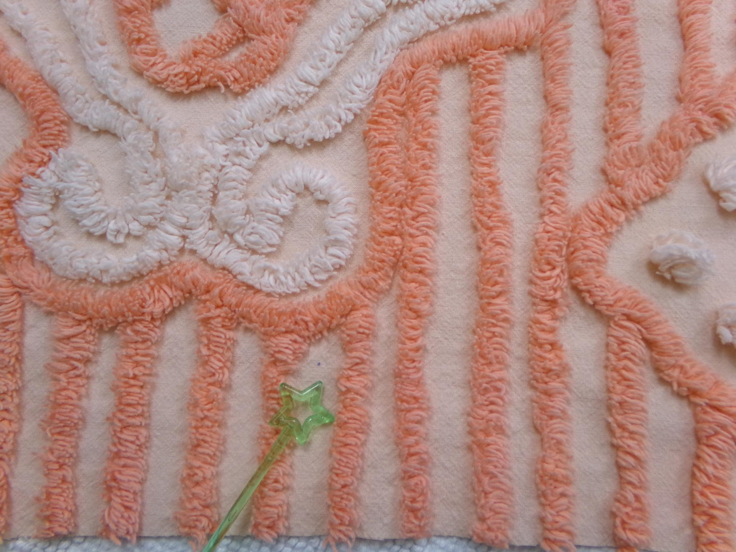 Bliss Peach Vintage Chenille Fabric, Unique Geometric Piece Sewing & Quilt Material 23" x 23"