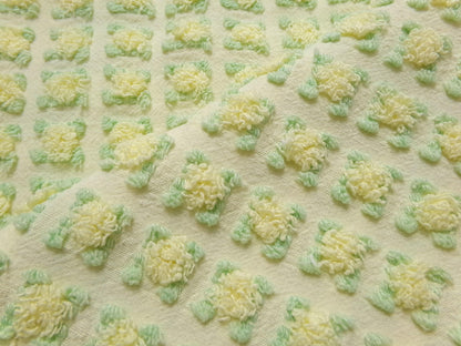 plump yellow rosebud vintage chenille fabric, cottage chic sewing & quilt material, 18" x 25"