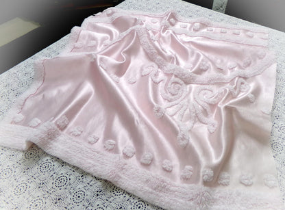 Pink Satin Vintage Chenille Fabric, Shabby Cottage 24" x 23" Piece