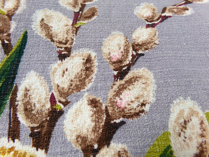 Pussy Willow Dahlia Bouquet Vintage 1940s Barkcloth Fabric Botanical Floral 21" x 19" Piece