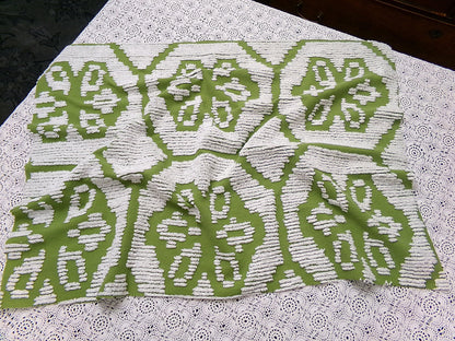 Boho Vintage Chenille Bedspread Fabric, Avocado Green White Daisy 19" x 26" cut piece