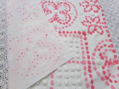 Vintage Pink White Chenille Fabric 4-Block Geometric Floral Sampler 18" x 23" Panel