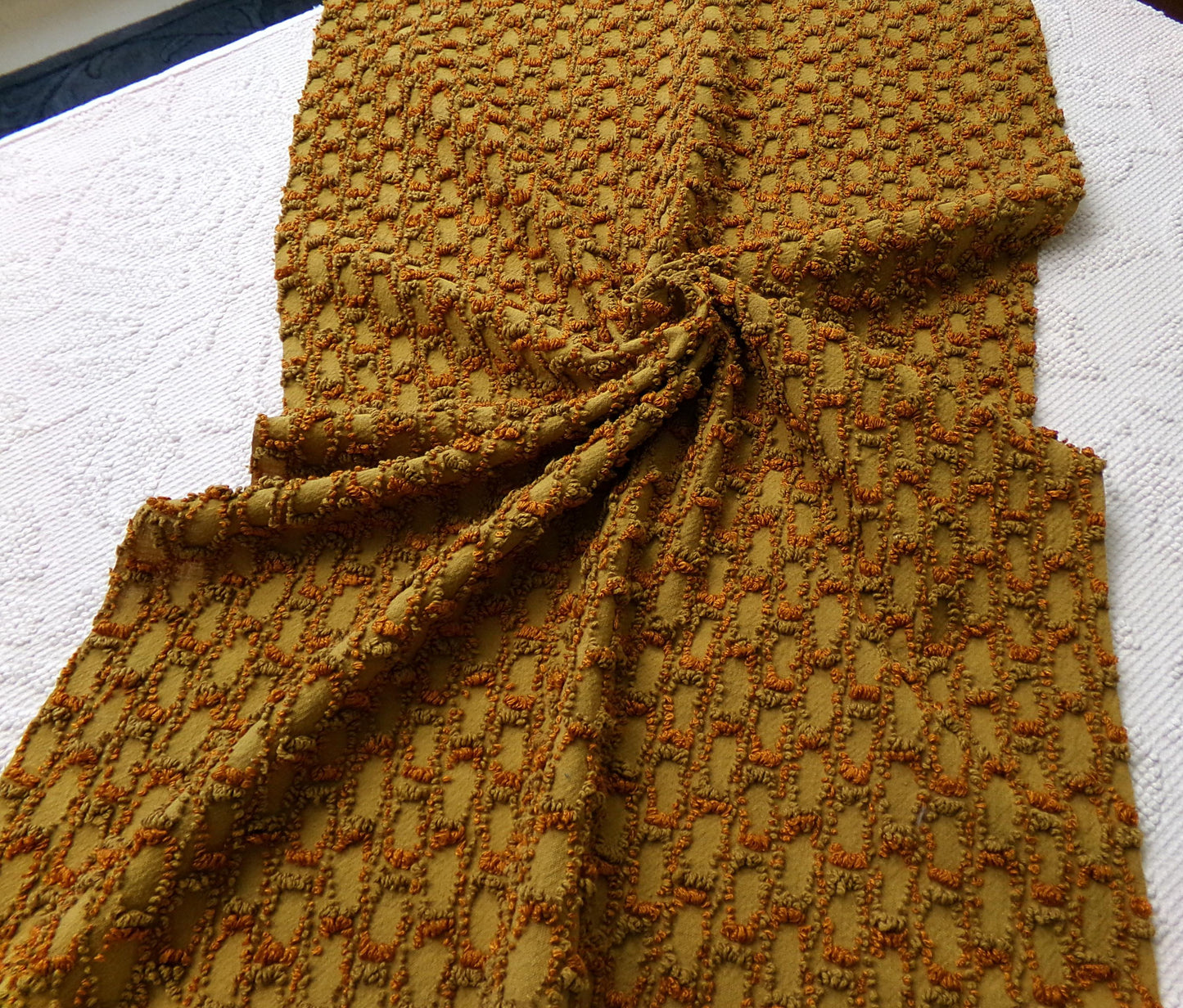 boho soul vintage chenille fabric, interesting abstract infinity design, 24" x 17" piece of quilt & sewing material