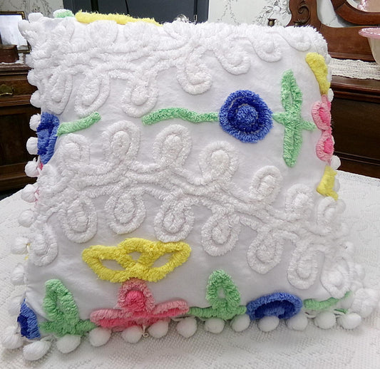 canyon group vintage chenille pillow cover, single 17" square sham rainbow wedding cake design