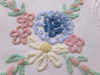 Autumn Wildflower Vintage Chenille Bedspread Fabric, Floral Quilt Material, 25" x 24" piece