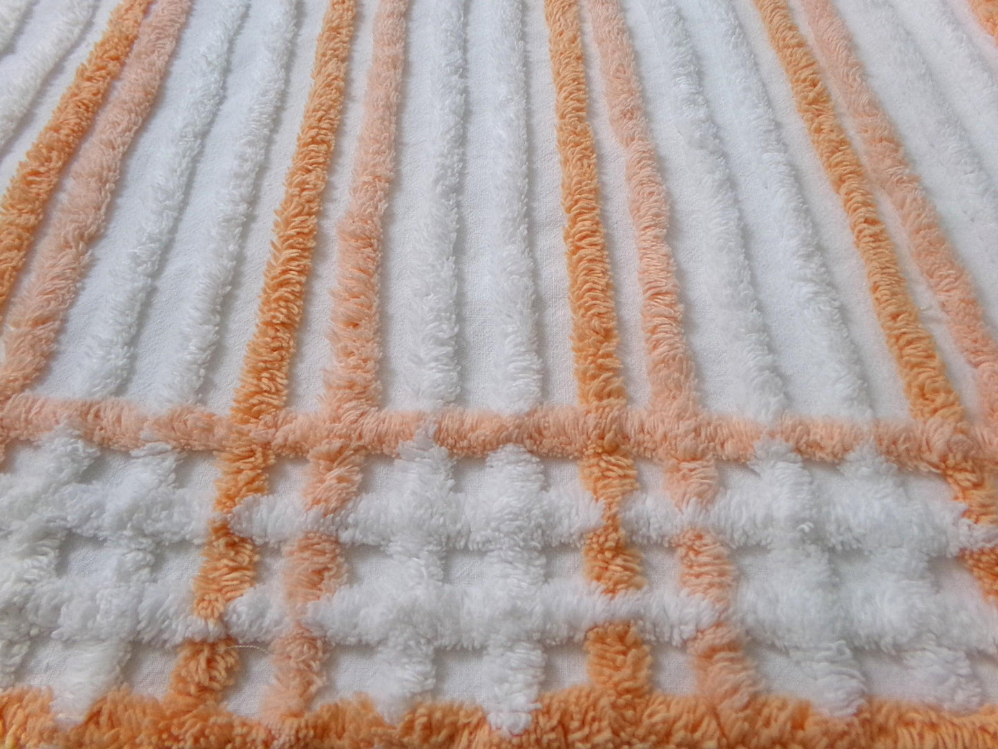 Peach & White Striped Vintage Chenille Fabric, versatile sewing craft quilt material, 18" x 25" piece