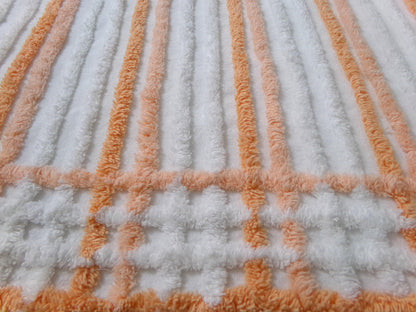 Peach & White Striped Vintage Chenille Fabric, versatile sewing craft quilt material, 18" x 25" piece