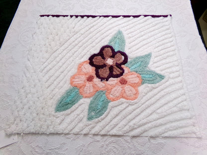 Vintage Chenille Fabric Piece, Magnolia Florals on White, 19" x 23" Sewing Material