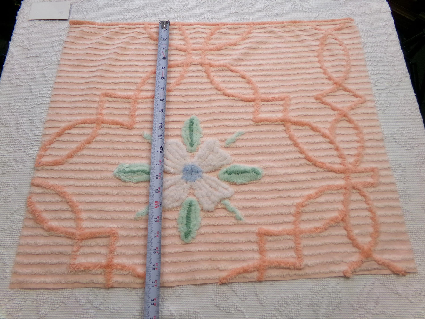 peach lily vintage chenille fabric w/ striking geometric accents, 20" x 24" piece of sewing material
