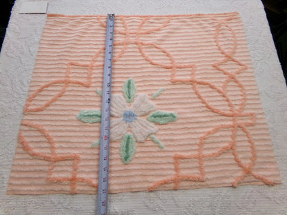 peach lily vintage chenille fabric w/ striking geometric accents, 20" x 24" piece of sewing material
