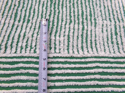 Green & Snow White Vintage Chenille Bedspread Fabric, Geometric Stripes 15" x 26" piece