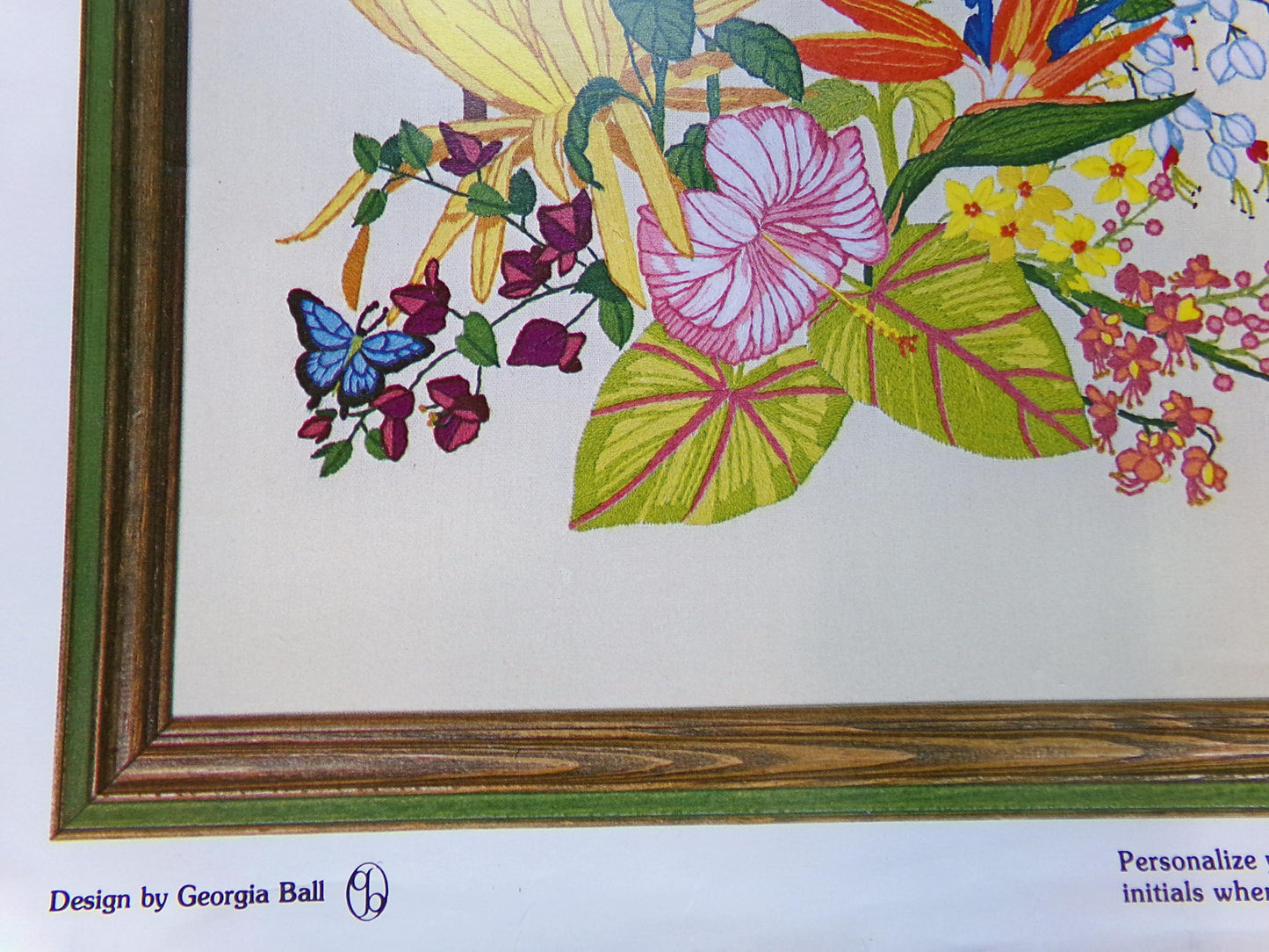 PARADISE FOUND Vintage Crewel Embroidery Kit, Flowers of Hawaii Tropical Hummingbird Paragon 0308 Stitchery Wall Hanging