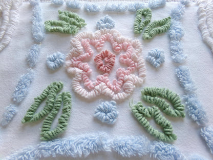 Cottage Vintage Chenille Fabric, 20" x 21" Piece Floral White Sewing Quilt Material