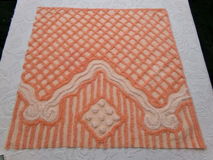 Bliss Peach Vintage Chenille Fabric, Unique Geometric Piece Sewing & Quilt Material 23" x 23"